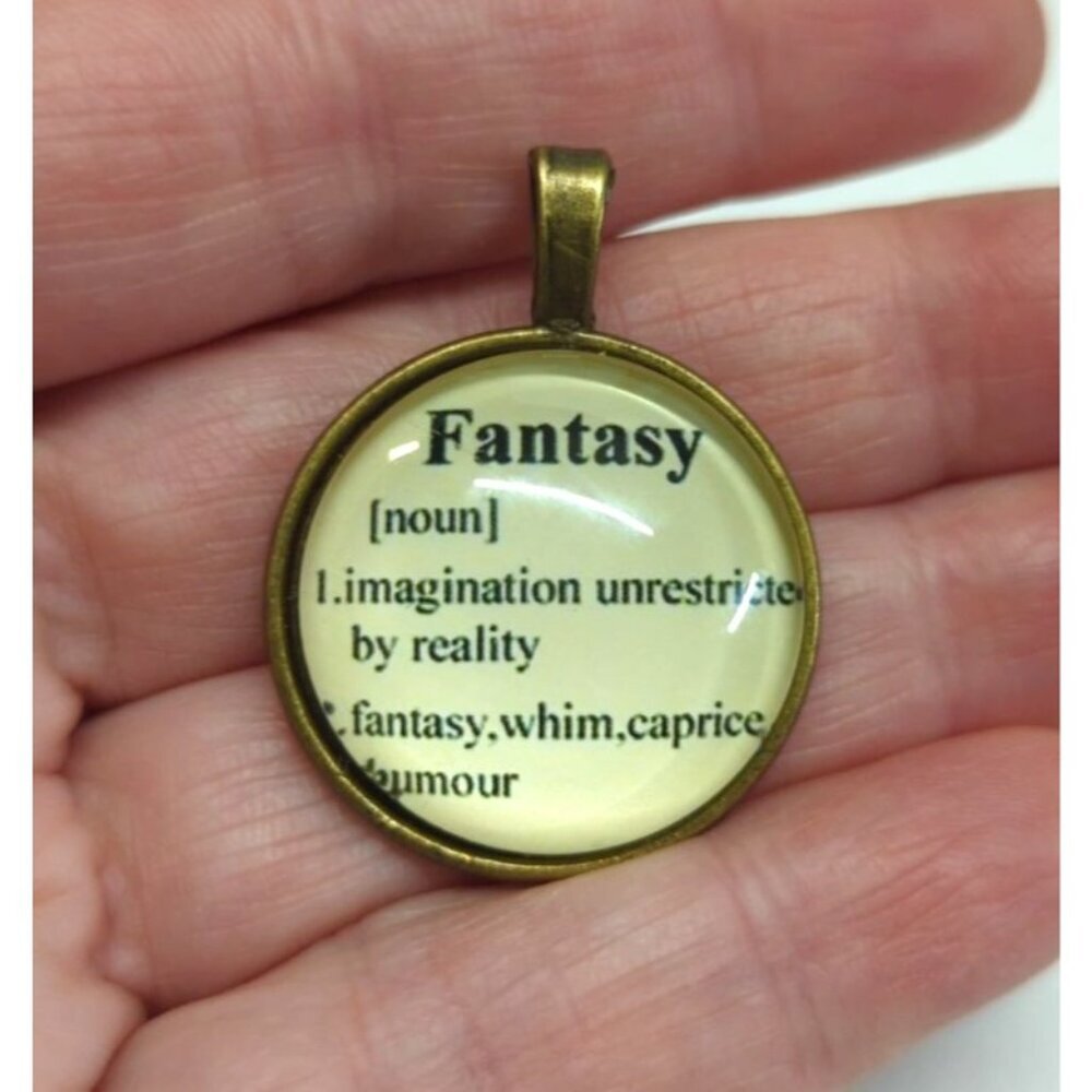NOS Vintage‎ Fantasy Dictionary Definition Pendant for Necklace BrassTone 1 1/8"